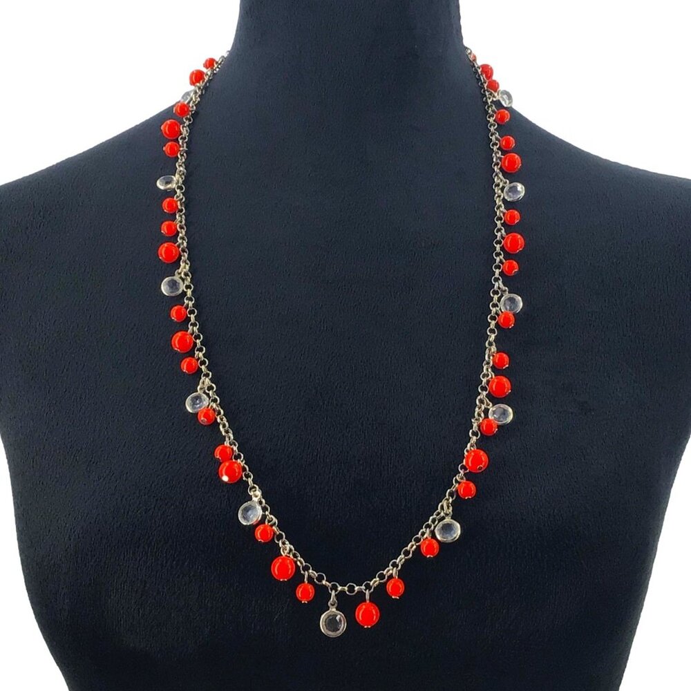 Banana Republic Necklace Silver Tone Coral Beads 28 Inch Length Casual Career